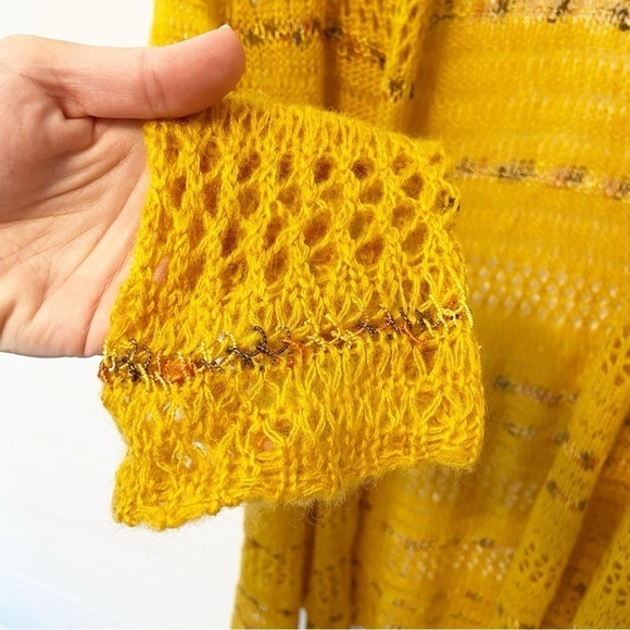 Soft Surroundings | Yellow Wool Blend Long Knit Cardigan/ W Metallic Details PXS - Picture 6 of 7
